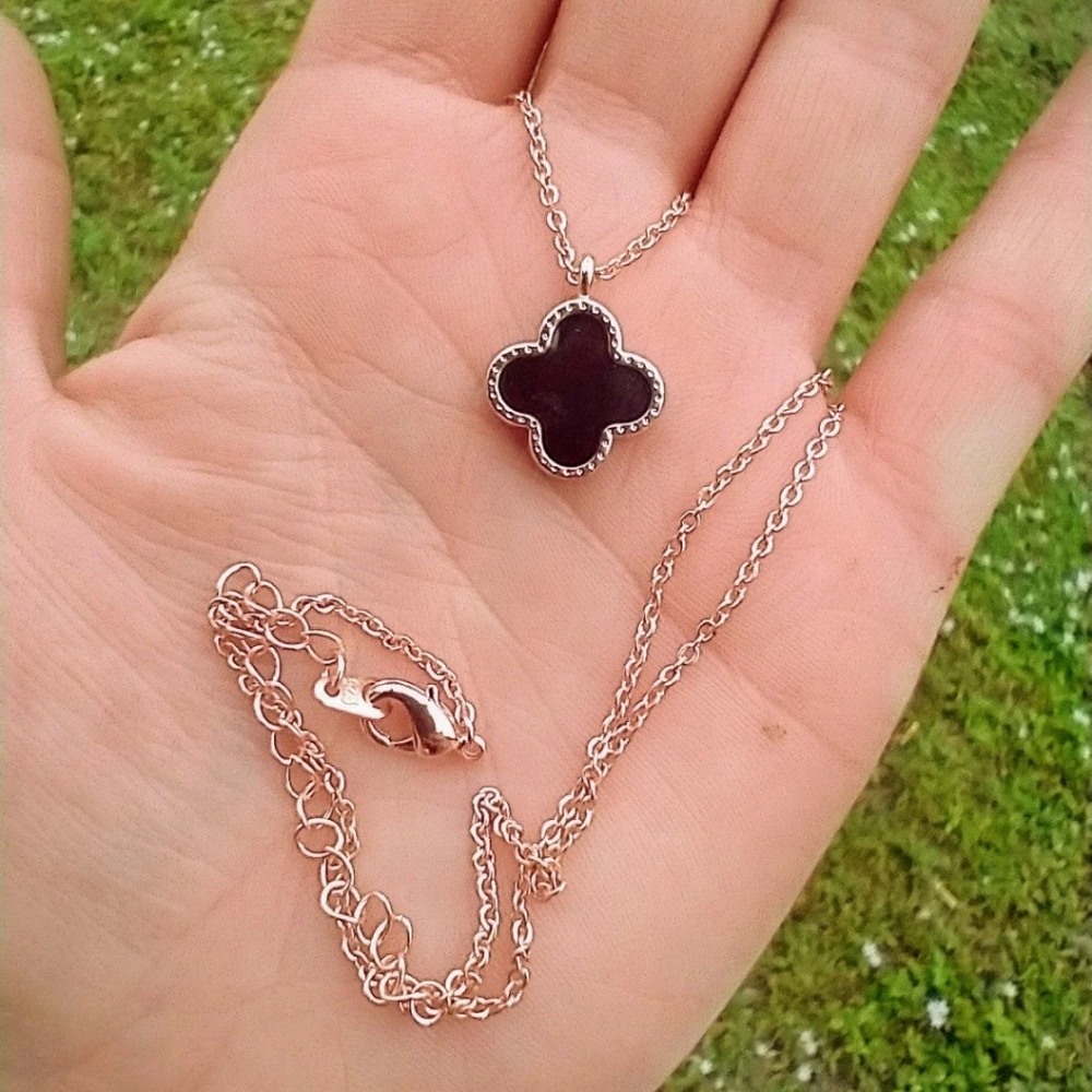 925 Double Sided Clover Necklace New W/Gift Box